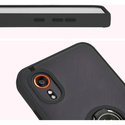 Etui z uchwytem na palec Bizon Case Hybrid Ring do Samsung Galaxy Xcover7 przydymione z czarną ramką