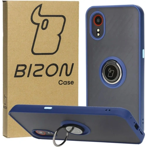 Etui z uchwytem na palec Bizon Case Hybrid Ring do Samsung Galaxy Xcover7 przydymione z granatową ramką