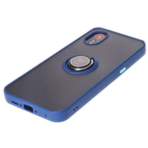 Etui z uchwytem na palec Bizon Case Hybrid Ring do Samsung Galaxy Xcover7 przydymione z granatową ramką