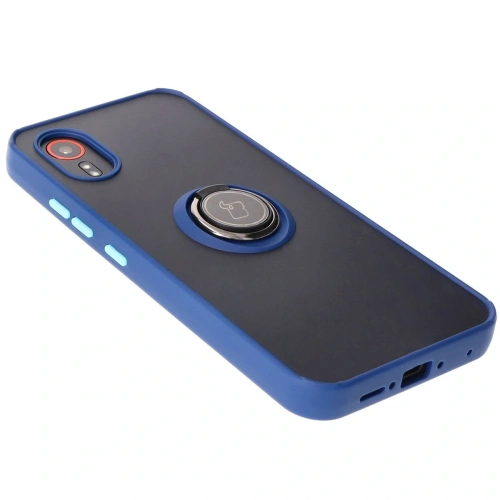 Etui z uchwytem na palec Bizon Case Hybrid Ring do Samsung Galaxy Xcover7 przydymione z granatową ramką