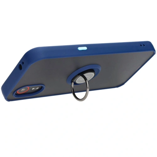 Etui z uchwytem na palec Bizon Case Hybrid Ring do Samsung Galaxy Xcover7 przydymione z granatową ramką
