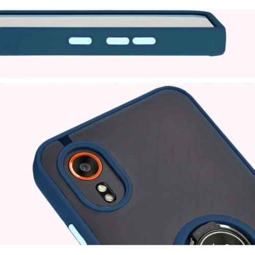 Etui z uchwytem na palec Bizon Case Hybrid Ring do Samsung Galaxy Xcover7 przydymione z granatową ramką
