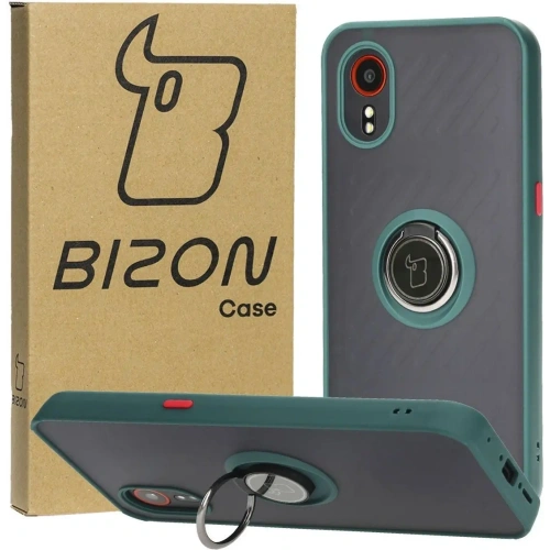 Etui z uchwytem na palec Bizon Case Hybrid Ring do Samsung Galaxy Xcover7 przydymione z ciemnozieloną ramką