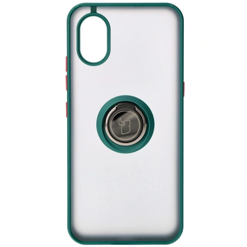 Etui z uchwytem na palec Bizon Case Hybrid Ring do Samsung Galaxy Xcover7 przydymione z ciemnozieloną ramką