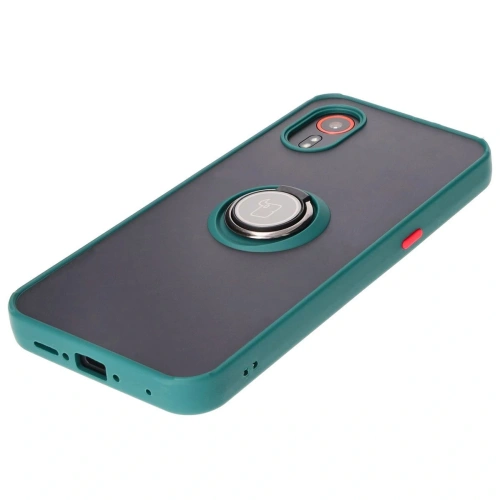 Etui z uchwytem na palec Bizon Case Hybrid Ring do Samsung Galaxy Xcover7 przydymione z ciemnozieloną ramką