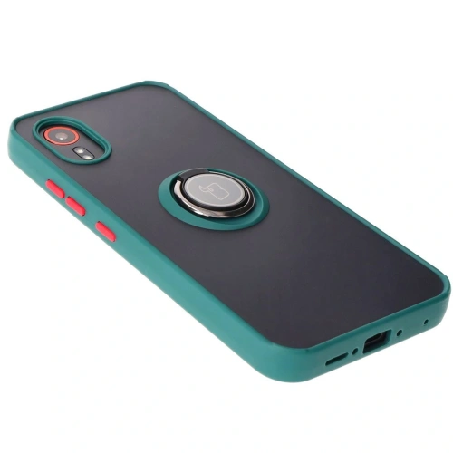 Etui z uchwytem na palec Bizon Case Hybrid Ring do Samsung Galaxy Xcover7 przydymione z ciemnozieloną ramką