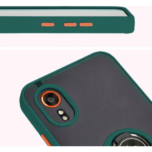 Etui z uchwytem na palec Bizon Case Hybrid Ring do Samsung Galaxy Xcover7 przydymione z ciemnozieloną ramką