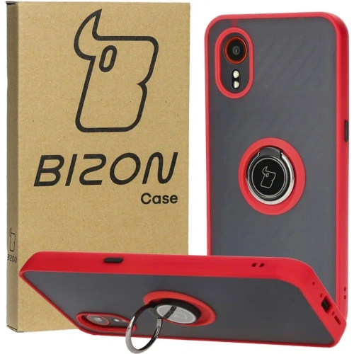 Etui z uchwytem na palec Bizon Case Hybrid Ring do Samsung Galaxy Xcover7 przydymione z czerwoną ramką