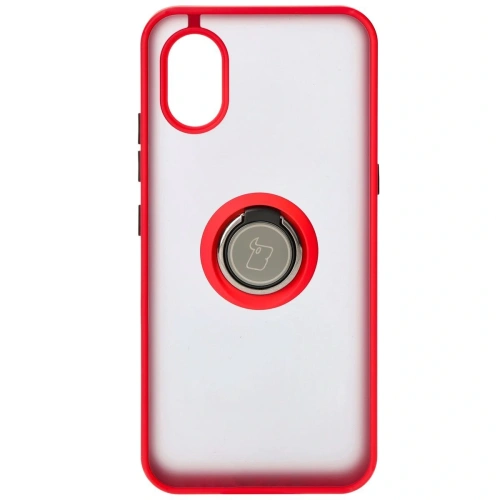 Etui z uchwytem na palec Bizon Case Hybrid Ring do Samsung Galaxy Xcover7 przydymione z czerwoną ramką