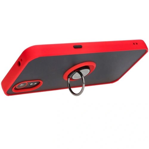 Etui z uchwytem na palec Bizon Case Hybrid Ring do Samsung Galaxy Xcover7 przydymione z czerwoną ramką