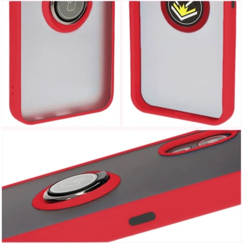 Etui z uchwytem na palec Bizon Case Hybrid Ring do Samsung Galaxy Xcover7 przydymione z czerwoną ramką