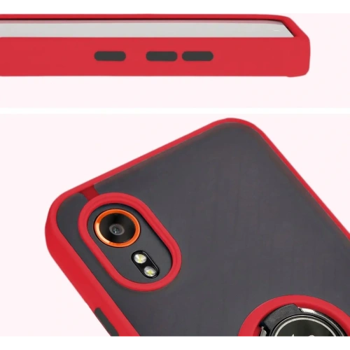 Etui z uchwytem na palec Bizon Case Hybrid Ring do Samsung Galaxy Xcover7 przydymione z czerwoną ramką