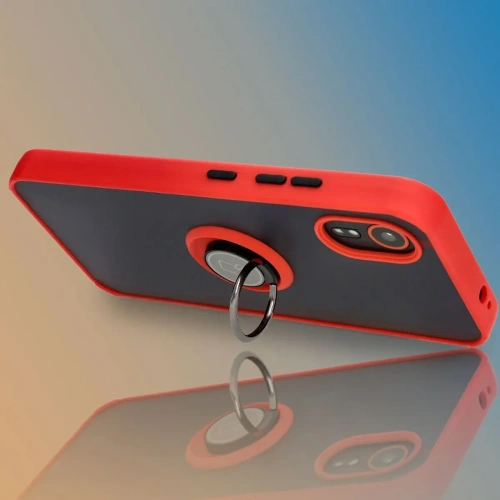 Etui z uchwytem na palec Bizon Case Hybrid Ring do Samsung Galaxy Xcover7 przydymione z czerwoną ramką