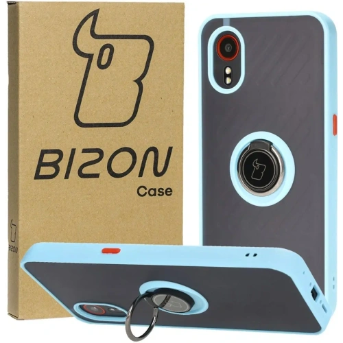 Etui z uchwytem na palec Bizon Case Hybrid Ring do Samsung Galaxy Xcover7 przydymione z jasnoniebieską ramką