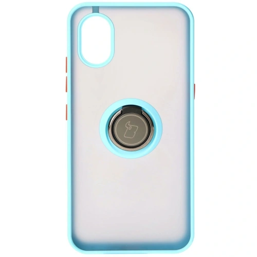 Etui z uchwytem na palec Bizon Case Hybrid Ring do Samsung Galaxy Xcover7 przydymione z jasnoniebieską ramką