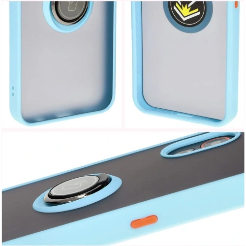 Etui z uchwytem na palec Bizon Case Hybrid Ring do Samsung Galaxy Xcover7 przydymione z jasnoniebieską ramką