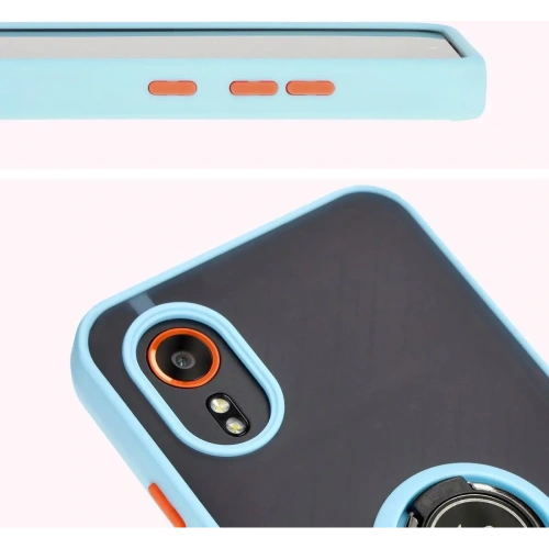 Etui z uchwytem na palec Bizon Case Hybrid Ring do Samsung Galaxy Xcover7 przydymione z jasnoniebieską ramką
