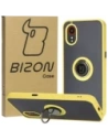 Etui s úchopem na prst Bizon Case Hybrid Ring do Samsung Galaxy Xcover7 kouřové se žlutým rámečkem
