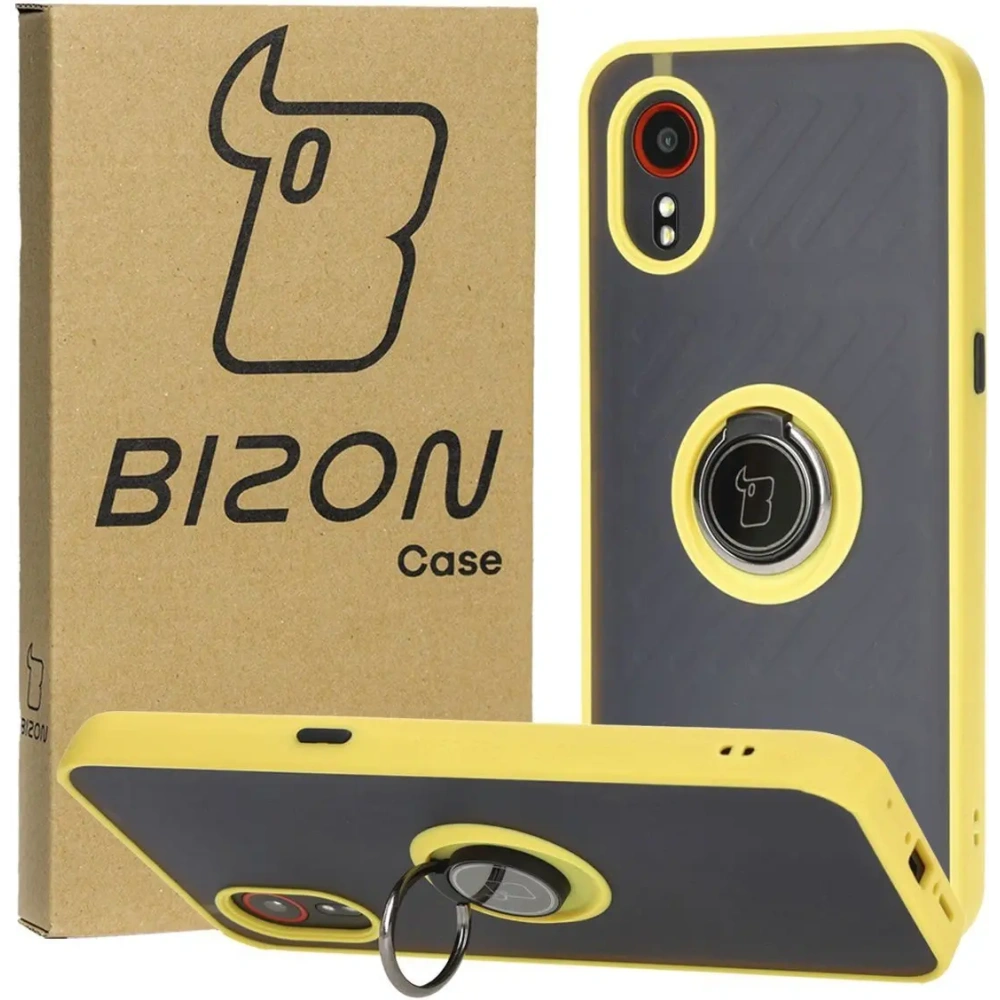 Hurtownia GSM - Etui s úchopem na prst Bizon Case Hybrid Ring do Samsung Galaxy Xcover7 kouřové se žlutým rámečkem - BIZ5627 - {ean13} - Hurt