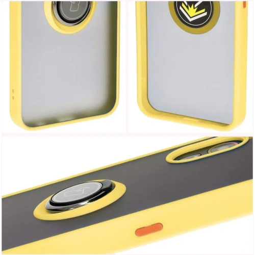 Etui z uchwytem na palec Bizon Case Hybrid Ring do Samsung Galaxy Xcover7 przydymione z żółtą ramką