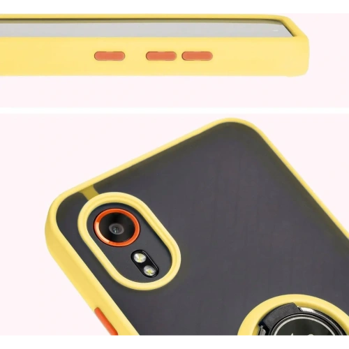 Etui z uchwytem na palec Bizon Case Hybrid Ring do Samsung Galaxy Xcover7 przydymione z żółtą ramką