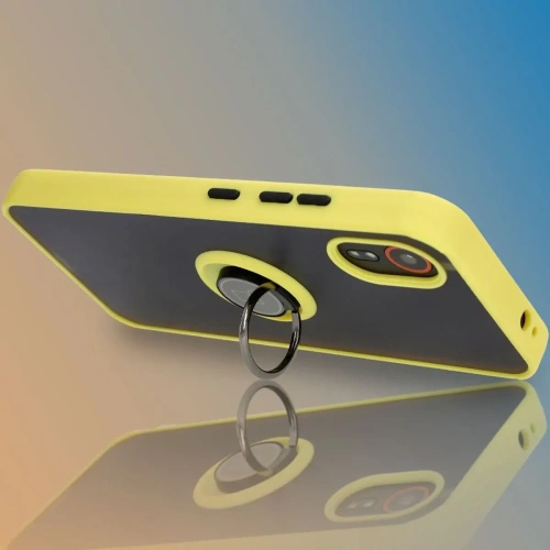 Etui z uchwytem na palec Bizon Case Hybrid Ring do Samsung Galaxy Xcover7 przydymione z żółtą ramką
