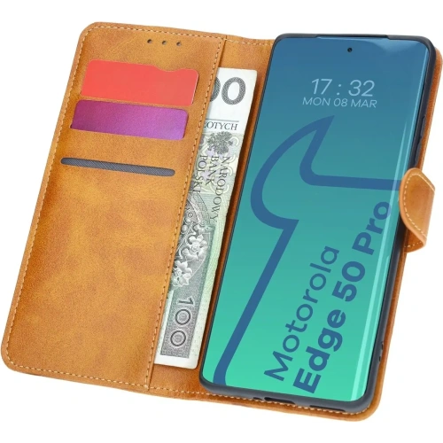 Etui z klapką Bizon Case Pocket do Motorola Edge 50 Pro brązowe