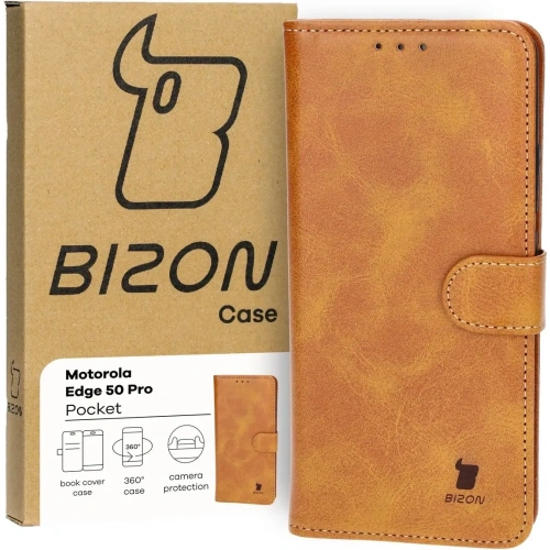 Etui z klapką Bizon Case Pocket do Motorola Edge 50 Pro brązowe