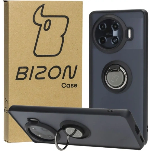 Etui z uchwytem na palec Bizon Case Hybrid Ring do Tecno Spark 20 Pro+ przydymione z czarną ramką