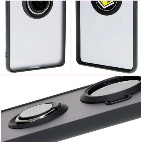 Etui z uchwytem na palec Bizon Case Hybrid Ring do Tecno Spark 20 Pro+ przydymione z czarną ramką