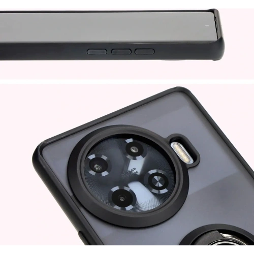 Etui z uchwytem na palec Bizon Case Hybrid Ring do Tecno Spark 20 Pro+ przydymione z czarną ramką