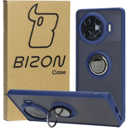 Etui z uchwytem na palec Bizon Case Hybrid Ring do Tecno Spark 20 Pro+ przydymione z granatową ramką
