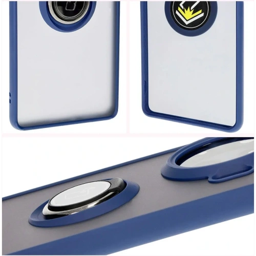 Etui z uchwytem na palec Bizon Case Hybrid Ring do Tecno Spark 20 Pro+ przydymione z granatową ramką