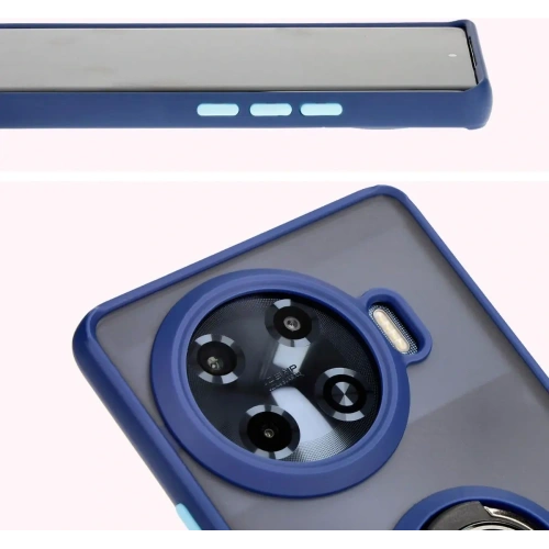 Etui z uchwytem na palec Bizon Case Hybrid Ring do Tecno Spark 20 Pro+ przydymione z granatową ramką