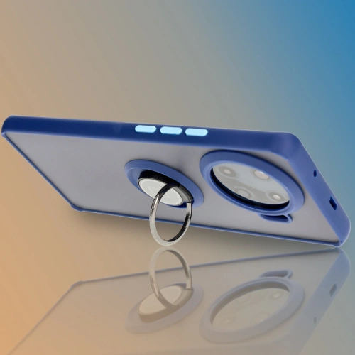 Etui z uchwytem na palec Bizon Case Hybrid Ring do Tecno Spark 20 Pro+ przydymione z granatową ramką