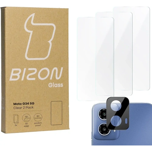3x Szkło na ekran + szkło na aparat BIZON Clear do Motorola Moto G34 5G