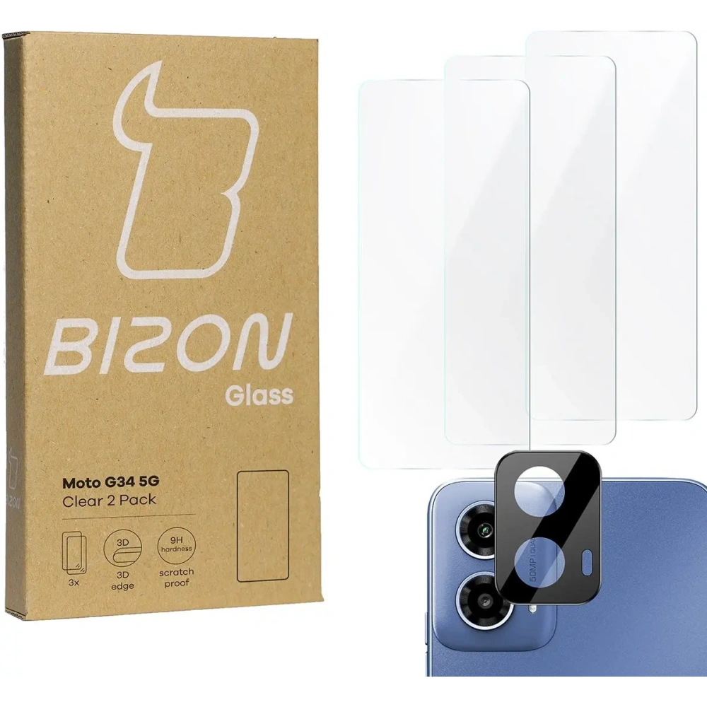 Hurtownia GSM - BIZON Clear 3x sticlă pentru ecran + sticlă pentru cameră Motorola Moto G34 5G - BIZ5664 - {ean13} - Hurt