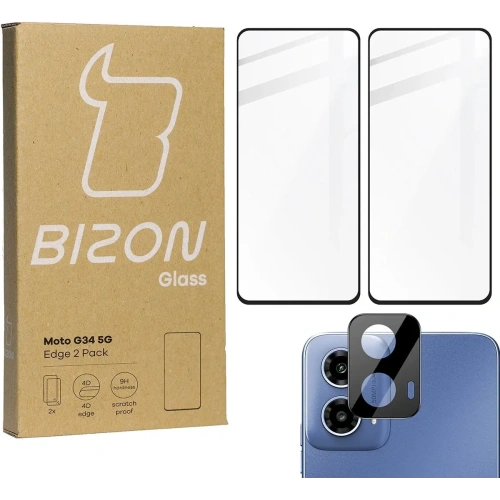 2x Szkło na ekran + szkło na aparat BIZON Edge do Motorola Moto G34 5G