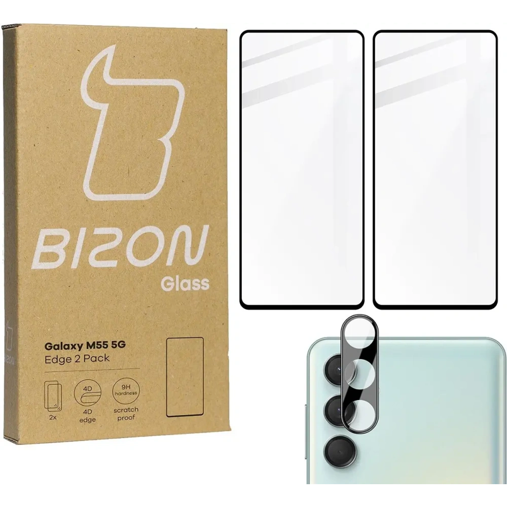 Wholesale BIZON Edge 2x screen glass + camera glass Samsung Galaxy M55 5G - BIZ5676 - {ean13} - Hurt