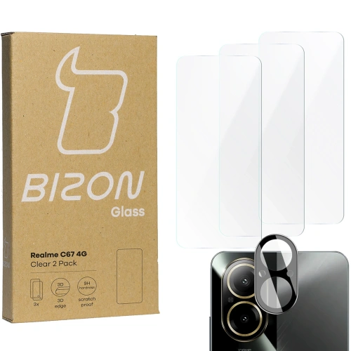 3x Szkło na ekran + szkło na aparat BIZON Clear do Realme C67 4G