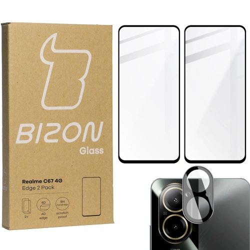 2x Szkło na ekran + szkło na aparat BIZON Edge do Realme C67 4G