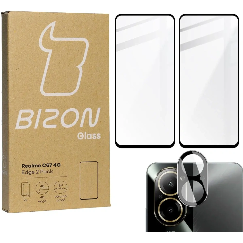 Hurtownia GSM - 2x Sklo na displej + sklo na fotoaparát BIZON Edge pro Realme C67 4G - BIZ5108 - {ean13} - Hurt