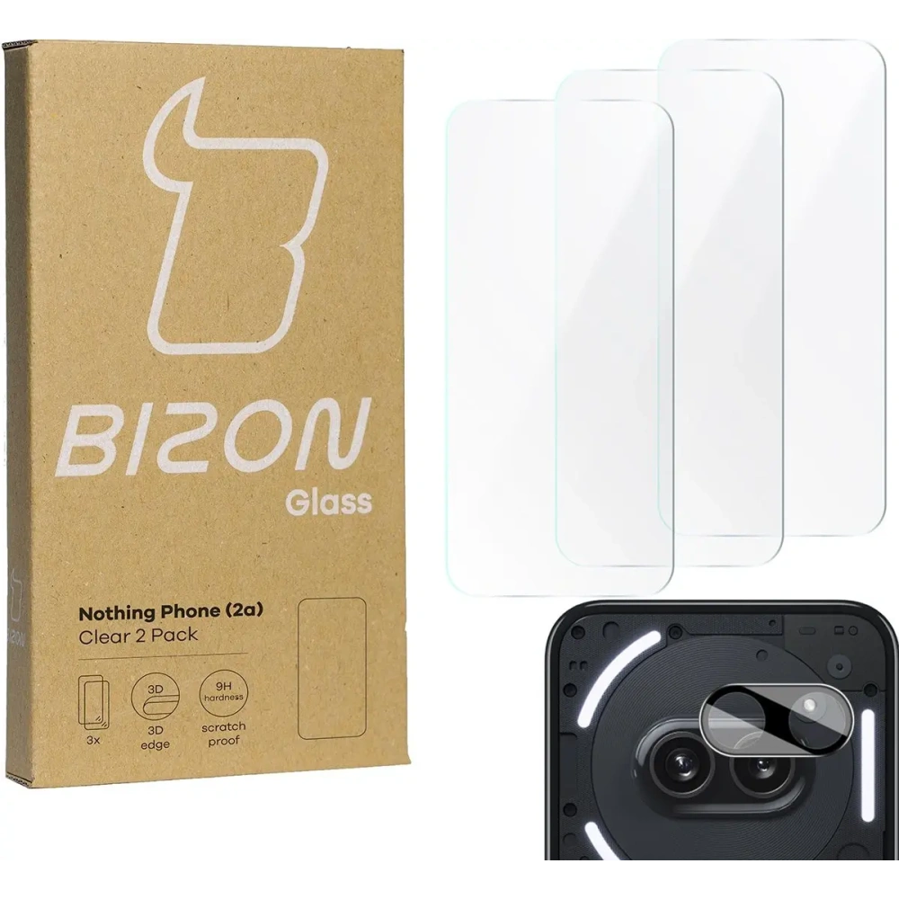 Hurtownia GSM - BIZON Clear 3x sticlă pentru ecran + sticlă pentru cameră Nothing Phone (2a) - BIZ5680 - {ean13} - Hurt