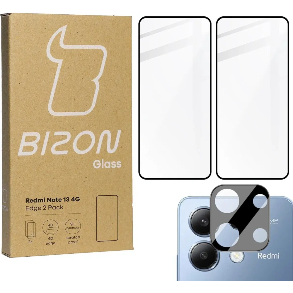 Hurtownia GSM - BIZON Edge 2x képernyőüveg + kameraüveg Xiaomi Redmi Note 13 4G - BIZ5147 - {ean13} - Hurt