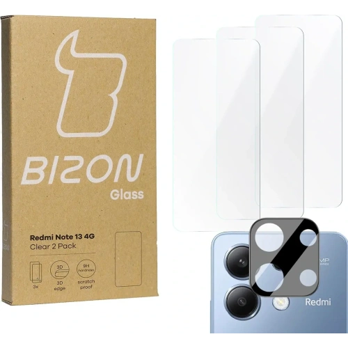 3x Szkło na ekran + szkło na aparat BIZON Clear do Xiaomi Redmi Note 13 4G