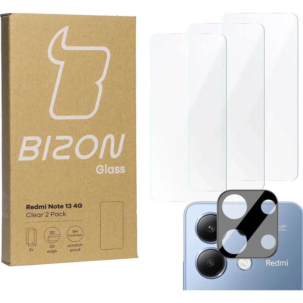 Hurtownia GSM - BIZON Clear 3x képernyő üveg + kamera üveg Xiaomi Redmi Note 13 4G - BIZ5149 - {ean13} - Hurt