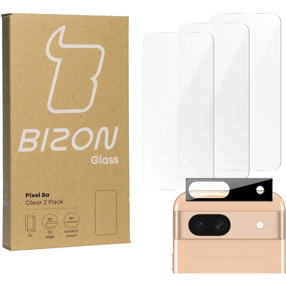 Hurtownia GSM - BIZON Clear 3x sticlă de ecran + sticlă de cameră Google Pixel 8a - BIZ5175 - {ean13} - Hurt