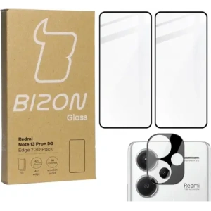 Szkło hartowane Bizon Glass Edge 2 3D Pack - [2 PACK] + ochrona na obiektyw Xiaomi Redmi Note 13 Pro+ 5G czarne