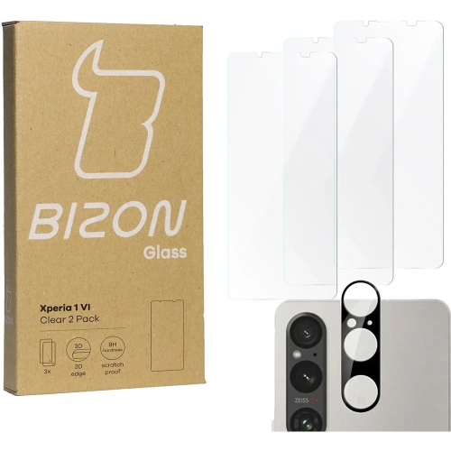 3x Szkło na ekran + szkło na aparat BIZON Clear do Sony Xperia 1 VI