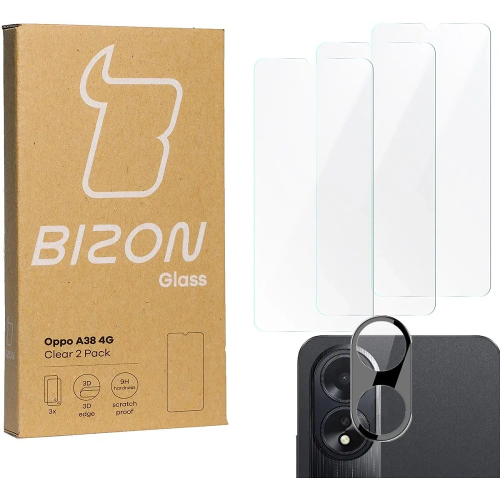 Hurtownia GSM - 3x Szkło na ekran + szkło na aparat BIZON Clear do Oppo A38 4G - BIZ5364 - {ean13} - Hurt